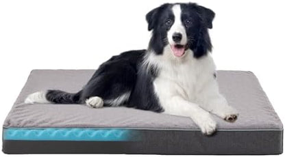 WATANIYA PET Cooling Dog Beds for Large Dogs, Washable Orthopedic Dog Bed for Crate with Joint Relief Memory Foam, Waterproof Liner and Plush Cover (36’’x 27’’)