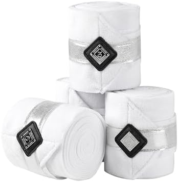 4/Pack Polo Wraps for Horses Soft Breathable Fleece Polo Bandages Horse Leg Wraps w/Bling for Stable Use, Training -White L
