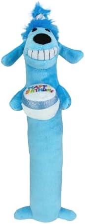Multipet Loofa Dog Plush Toy w/ Birthday Hat - Squeaky Dog Toy for Dogs - Soft Plush - Stuffed Animal Dog Toys for Playing (1 Count, 12”, Random Color Surprise)