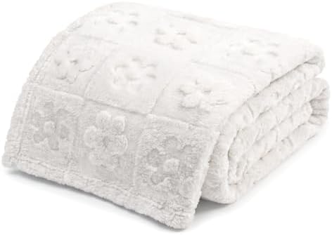 Americanflat 50x60 Jacquard Fleece Throw Blanket - Soft and Breathable Throw Blanket for Couch, Bed, Chair - Fleece Blankets Perfect for Home, Bedroom, or Outdoor Use - Flower Design in Cream
