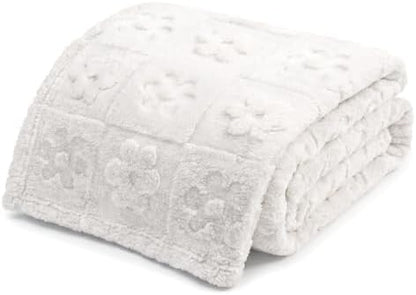 Americanflat 50x60 Jacquard Fleece Throw Blanket - Soft and Breathable Throw Blanket for Couch, Bed, Chair - Fleece Blankets Perfect for Home, Bedroom, or Outdoor Use - Flower Design in Cream