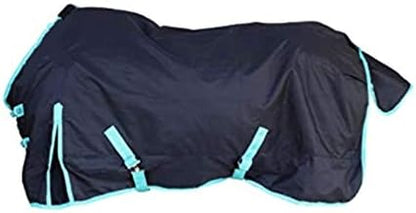 1200 Denier Horse RAIN Sheet (Waterproof/Breathable & Wind Proof Turnout Sheet) Horse Breathable RAINSHEET (Black-Turquoise, 84)