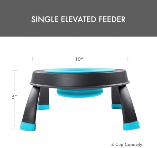Dexas Pets Elevated Pet Feeder, Large, 4 Cup Capacity, Blue, Raised Pet Food and Water Bowl