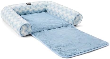 Nicole Miller New York PET Kendall Fluted Geo Cozy Couch Protector Pet Bed, Cozy & Calming, Non-Slip Bottom, Machine Washable, Blue, Large 40"x23"x4"