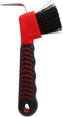 Hoof Pick Brushes, Soft Touch Rubber Handle Portable Hoofpick, Stiff Hoof Pick for Horse Care, Groomers (Red)
