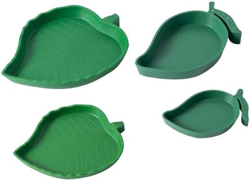 4Pack Terrarium Bowls Turtle Feeding Dishes Shallow and Flat Reptile Food and Water Feeder for Tortoise,Bearded Dragon,Lizards,Gecko,Cute Leaf and Mango Shaped