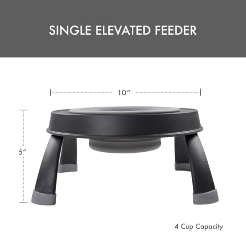 Dexas Pets Single Elevated Pet Feeder/Pet Bowl, Large/ 4 Cup Capacity, Light Gray