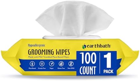 earthbath Dog Grooming Wipes - Dog Wipes for Paws and Butt, Pet Wipes for Dogs & Cats, Helps Itchy & Dry Skin -Fragrance Free, 100 Count (1 Pack)