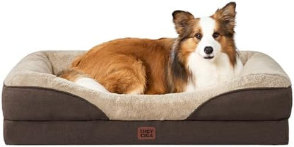 EHEYCIGA Orthopedic Dog Bed for Large Dog, Memory Foam Dog Couch, Brown