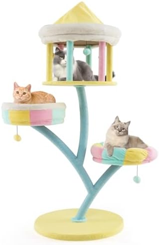 Tangkula Tall Cat Tree, 57.5 Inch Amusement Park Style Cute Cat Tower with Top Open Condo, 2 Perches, Scratching Posts & Dangling Balls, Aesthetic Cat Tree Tower for Indoor Cats Large Adult