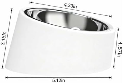 15° Tilted Dog Bowl for Small Dogs Flat-Faced Breeds - Anti-Choke Ergonomic Elevated Feeder Non-Slip Base - 2-in-1 Detachable Stainless Steel Food & Water Bowls - Pure White Clean & Simple (S, White)