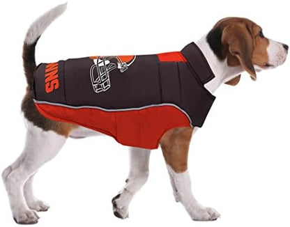 NFL Cleveland Browns Puffer Vest for Dogs & Cats, Size Small. Warm, Cozy, and Waterproof Dog Coat, for Small and Large Dogs/Cats. Best NFL Licensed PET Warming Sports Jacket
