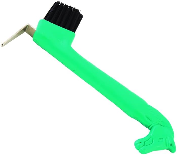 Jeffers Equine 2-in-1 Horse Head Hoof Pick with Cleaning Brush, Durable Hoof Cleaner Tool for Horses, Stiff Bristle Grooming Brush, Equine Stable Tack for Daily Hoof Care and Dirt Removal - Green