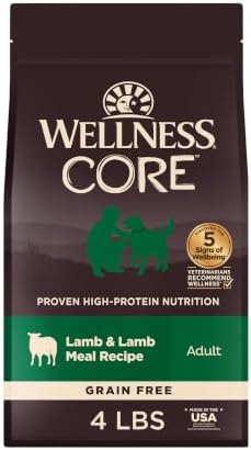 Wellness CORE Adult Dry Dog Food, Grain Free Kibble, Natural, High Protein, Lamb Recipe, 4 lb Bag