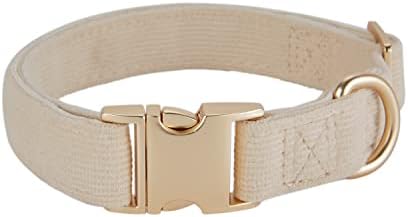 Soft Corduroy Fibric Dog Collar with High Grade Metal Buckle, for Small Dogs.(White,Small:10-15")