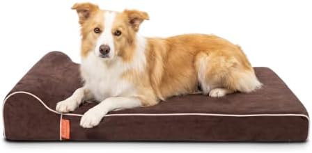 Laifug Orthopedic Memory Foam Dog Bed with Pillow and Durable Water Proof Liner & Removable Washable Cover & Smart Design Medium (34"x22"x5.5"), Chocolate