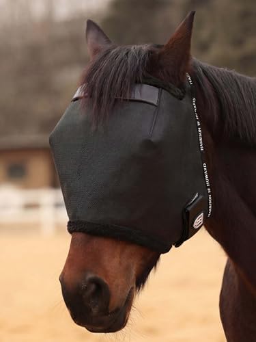 Harrison Howard Reinforced Horse Fly Mask with Mirror PVC Brow Support, Enhanced Eye Space, UV Protection Black M