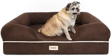 Friends Forever Orthopedic Dog Bed, Memory Foam Pet Sofa, Calming Dog Couch, Water Resistant Pet Bed, Washable Cover, Non-Slip Bottom, Chester, Cocoa Brown, 36" x 28" x 9"