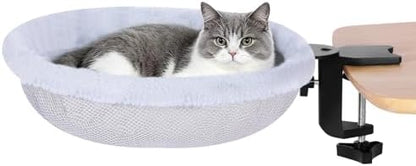 Cat Desk Bed Clamp On, 360 Swivel Faux Fur Perch, Gray