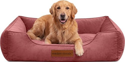Modern Threads Luxury Dog Bed - Comfortable Tufted Velvet Cushion for Small to Large Dogs - Machine Washable - Durable & Cute Sleep Space for Pets - Pamper Your Pet with Cozy Beds - Rosewood