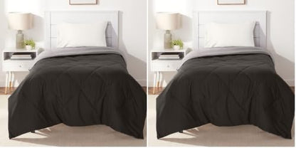 Amazon Basics Comforter Blanket, Reversible, Lightweight Microfiber, All Season, Soft Plush, Machine Washable, Twin/Twin XL, Black/Grey (Pack of 2)