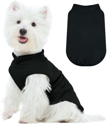 FUAMEY Dog Fleece Vest for Small Dogs,Warm Stretchy Dog Sweatshirts Pullover with Leash Hole Dogs Sweater Soft Pet Turtleneck Cozy Pet Vest Lightweight Sleeveless Black XS