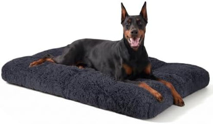 JOEJOY Large Dog Bed Crate Pad, Deluxe Plush Washable Dog Beds Fulffy Soft Kennel Pad Anti-Slip Pet Sleeping Mat for Extra Large Medium Small Dogs, 47" x 29", Dark Grey