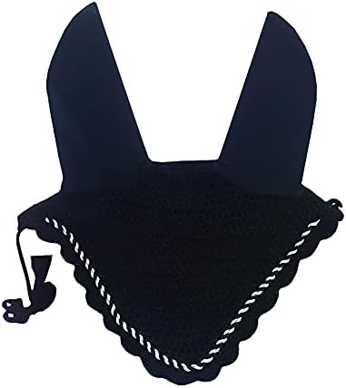 Horse Ear Bonnet Fly Veil Crochet Equestrian with Piping 30 Color Full/COB/Pony (Large/Full, Black)