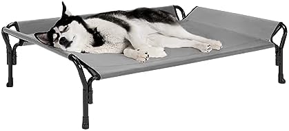 Veehoo Cooling Elevated Dog Bed, Raised Dog Cot with Guardrail & Headrest