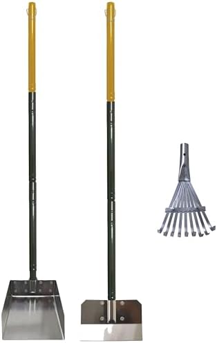 Four Paws Stainless Steel Long-Handled Dog Pooper Scooper Rake, Spade, & Pan 3 Piece Set, Pet Waste Pickup Tool, 38" x 10"