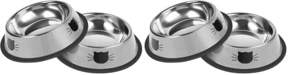 Serentive 4 Pcs Non-Slip Stainless Steel Small Cat Food Bowls - Unbreakable, Thicken 7 Oz Cat Dishes - Indoor, Removable Rubber Base, Easily Clean, Lovely Color