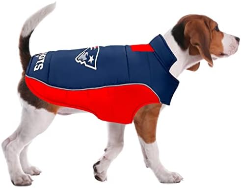 NFL New England Patriots Puffer Vest for Dogs & Cats, Size Large. Warm, Cozy, and Waterproof Dog Coat, for Small and Large Dogs/Cats. Best NFL Licensed PET Warming Sports Jacket