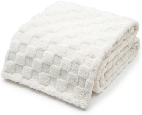 Americanflat 30x40 Jacquard Kids Throw Blanket - Soft and Breathable Mini Fleece Throw Blanket for Couch, Bed, Chair - Fleece Blankets Perfect for Home, Bedroom, Outdoor - Checkered Design in Cream