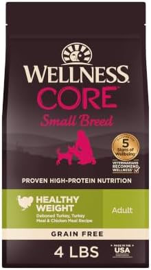 Wellness CORE Healthy Weight Small Breed Adult Dry Dog Food, Grain Free Kibble, Natural, High Protein, Turkey and Chicken Recipe, 4 lb Bag