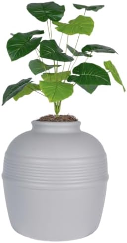 Good Pet Stuff Original Hidden Litter Box Planter, Decorative Cat Litter Enclosure, Carbon Filter, Faux Plant, Round Design, Easy Clean Litter Tray, Essentials Kit, Broad Leaf Plant, Pebble Gray