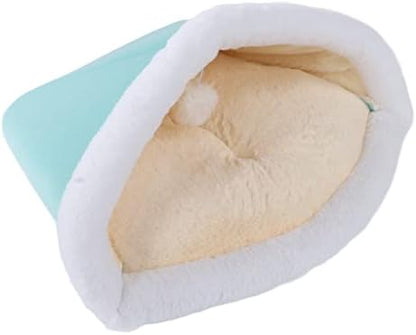 Zerodis Plush Cat Sleeping Bag Semi Closed Fluffy Cat Bed Washable Pet Bed for Small Pets Kittens (Litter-Mint Green)