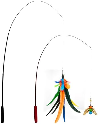 miwoowim 2PCS Retractable Cat Teaser Wands & 9PCS Feather Refills Toy Set