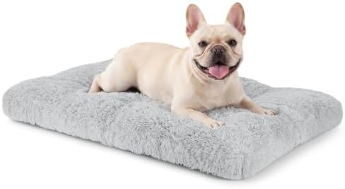 JOEJOY Dog Bed Crate Pad, Deluxe Plush Washable Dog Beds Fulffy Soft Kennel Pad Anti-Slip Pet Sleeping Mat for Medium Small Dogs, 29" x 21", Grey