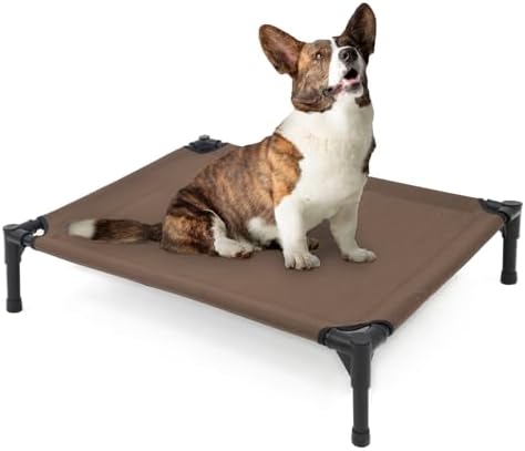 Garnpet Elevated Dog Bed for Small Dogs, Raised Dog Cot Fits Up to 150 LBs, Heavy Duty Pet Cots with Durable Supportive Teslin Recyclable Washable Mesh, Indoor & Outdoor Pet Bed, Brown