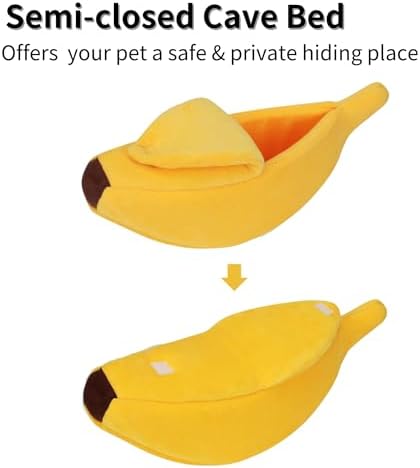 Small Animal Bed Warm Cozy Banana Cave Hideout Sleep Nest House Habitat for Hedgehog Hamster Rat Chinchilla Guinea Pig Ferret Chinchilla Cage Accessories Pet Supplies (Small, Yellow)