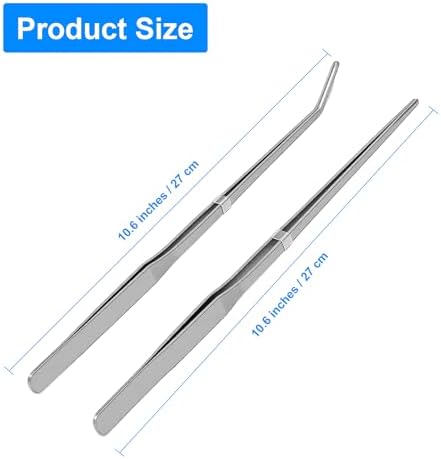 2 Pcs Reptile Feeding Tongs, 10.6IN Straight & Curved Long Tweezers