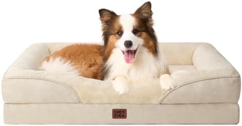EHEYCIGA Orthopedic Dog Bed for Large Dog, Memory Foam Dog Couch, Beige