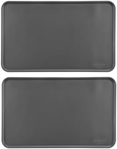 Amazon Basics Waterproof Non-Slip Silicone Pet Feeding Mat with Raised Edges, Prevents Spills, Easy to Clean, Protects Floors for Cat & Dog Food and Water Bowls, 18.5 x 11.5 Inches, Gray, 2-Pack