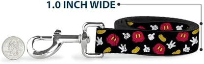 Buckle-Down Dog Leash Mickey Mouse Costume Elements Scattered Black Multicolor, 6 Feet Long, 1/2" Wide