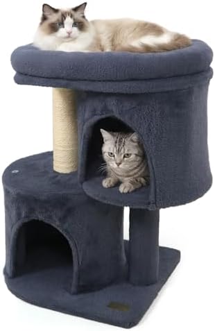 DORTALA Cat Tree for Indoor Cats, 26-Inch Cat Tower with 2 Cozy Condos, Sisal Scratching Post, Plush Top Perch, Modern Kittens Activity Play Center (Dark Grey)