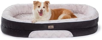 Orthopedic Dog Bed Couch for XLarge Plus Sized Pets with Egg Foam Support, Four-Sided Bolster Cushions, Soft Tear-Resistant Fabric, and Removable Machine Washable Plush Cover, 48'', Off-White