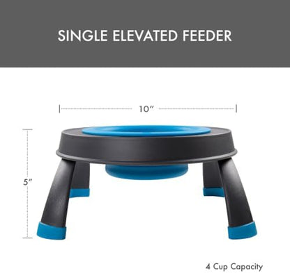 Dexas Pets Elevated Pet Feeder, Large, 4 Cup Capacity, Pro Blue, Raised Pet Food and Water Bowl