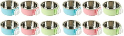 kathson Crate Dog Bowl, Removable Stainless Steel Hanging Pet Cage Bowl Food & Water Feeder Coop Cup for Cat, Puppy, Birds, Rats, Guinea Pigs (6 PCS, Size: M, 2×Blue,2×Green,2×Pink) (Pack of 2)