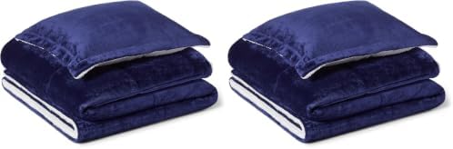 Amazon Basics Reversible Sherpa Comforter Set with Pillow Sham, Twin/Twin XL, Navy (Pack of 2)
