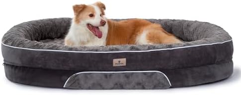 Orthopedic Dog Bed Couch for XXLarge Sized Pets with Egg Foam Support, Four-Sided Bolster Cushions, Soft Tear-Resistant Fabric, and Removable Machine Washable Plush Cover, 53'', Dark Gray